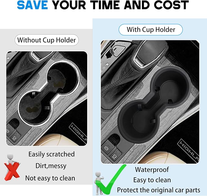 Cup Holder for 2020-2024 Toyota Highlander Center Console Cup Holder Insert Silicone Protector Mat Pad Cupholder Coaster Liner for 2021 2022 2023 Highlander Interior Decoration Accessories Black