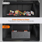 Car Trunk Organizer for SUV and Sedan, Trapezoidal-Grey, 29.5 in | Tailored for Rear Seats, Silky Crosshatch Vegan Leather, XL, Magnetic Lid, Collapsible & Adjustable, Water‑Dust Resist
