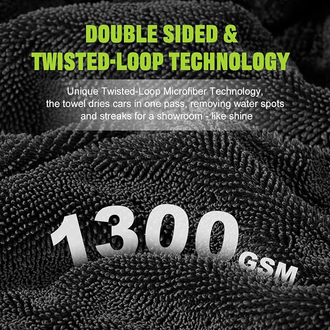 2 Pack 1300 GSM Car Drying Towels (36" x 24"), Microfiber Towels for Cars, Ultra-Absorbent, Streak Free, Car Wash Mitt, Car Detailing Supplies, Car Wash Kit, Car Cleaning Supplies Kit for SUV,RV
