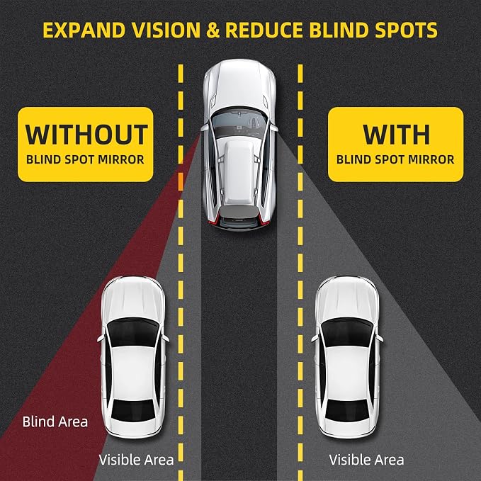 Blind Spot Mirror for Car (2 Pack) - HD Frameless Wide-Angle Convex Mirror for Side View Mirrors Blindspot - 2 Inch Round Self Adhesive Angle Adjustable Blind Spot Mirrors for Car, SUV, Trucks