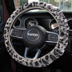Elastic Long Microfiber Plush Steering Wheel Cover for Winter Warm, Universal 15 inch, Anti-Slip, Odorless, Leopard Gray