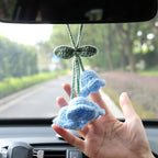 Lily Flower Handmade Knitted Car Mirror Hanging Accessories, Rear Riew Mirror Accessories Car Decorations for Women Men