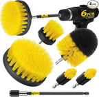 6Pack Drill Brush Power Scrubber Cleaning Brush Extended Long Attachment Set All Purpose Drill Scrub Brushes Kit for Grout, Floor, Tub, Bathroom and Kitchen Surface,Scratch Brushes（Yellow）
