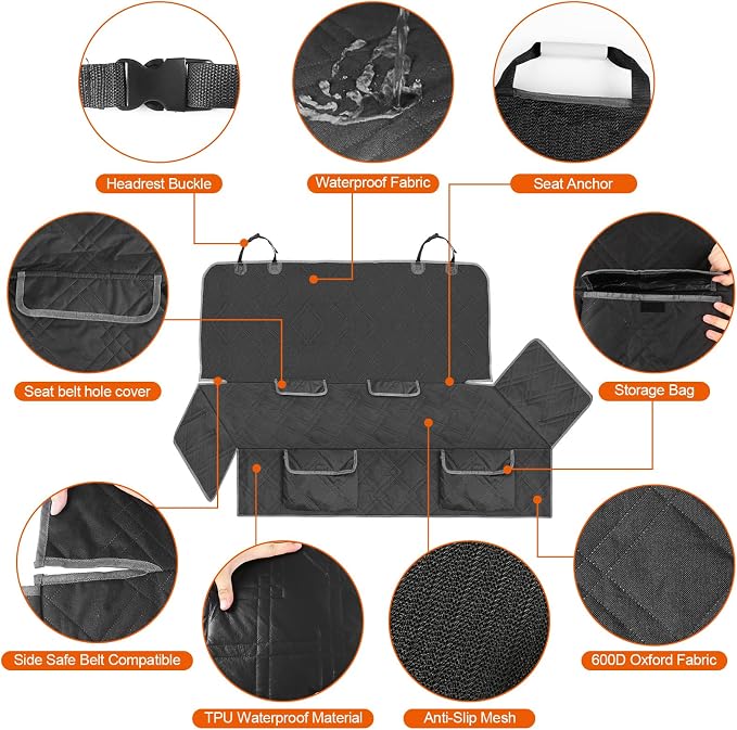 Dog Car Seat Cover Compatible with Chevy Equinox 2010-2025, Waterproof Pet Bench Seat Cover for Back Seat, 600D Heavy Duty Scratch Proof Nonslip Truck Seat Covers for Dogs