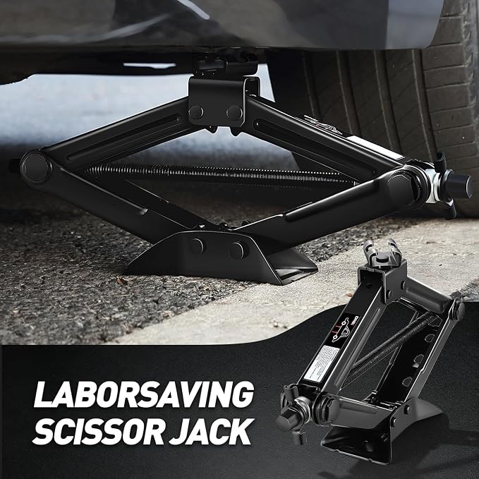 Scissor Jack for Car, 1.5 Ton (3,306 lbs) Scissor Lift Jack with Labor-Saving Ratchet Wrench for Most Cars, 4'' - 15.2'' Lifting Range, TOOLS-00282