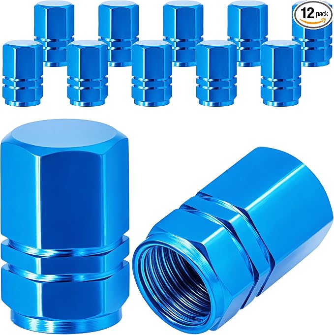 12PCS Tire Valve Stem Caps, with Rubber O-Ring, Corrosion Resistant Leak-Proof, Aluminum Alloy Universal Wheel Valve Covers for Cars, SUV, Trucks, Bikes, Motorcycles, Bicycles(Light Blue)