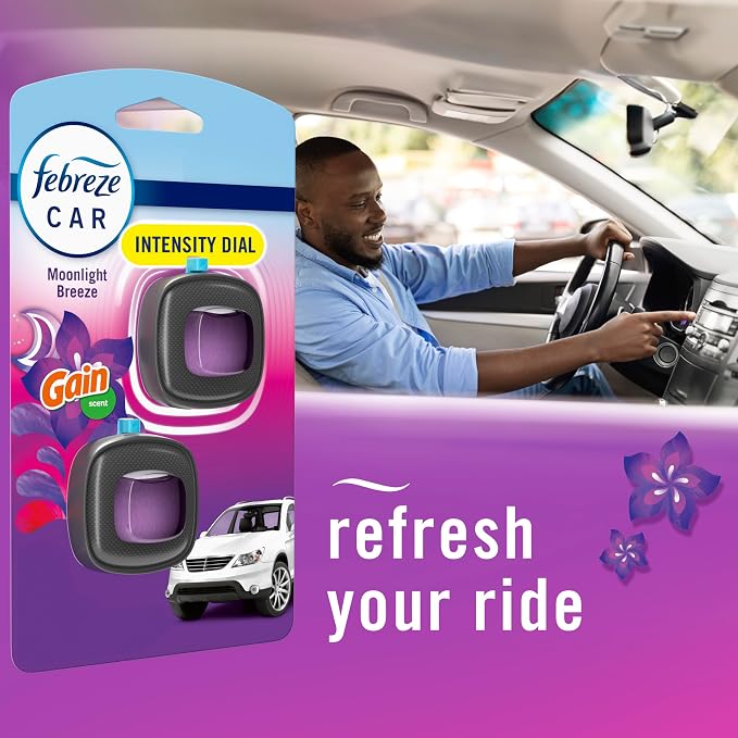 Car Air Freshener Vent Clip Gain Moonlight Breeze Scent,.07 oz. Car Vent Clip, Pack of 3 and Stay-Fresh Storage Case