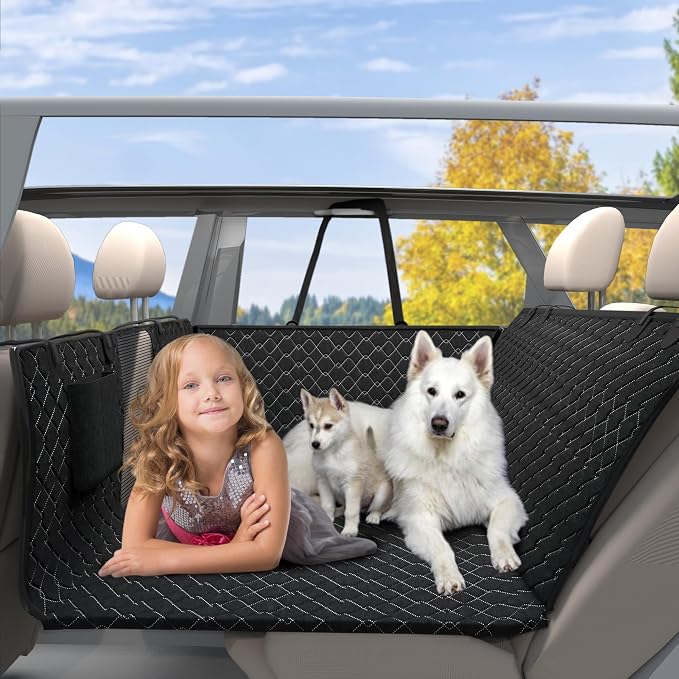 Dog Truck Seat Cover for Back Seat, Hard Bottom Pet Hammock for Car, Bed Extender for 2-4 Large Dogs, Waterproof Seat Protector, Universal XL Size Fits for Crew Cab Truck, SUV, Black