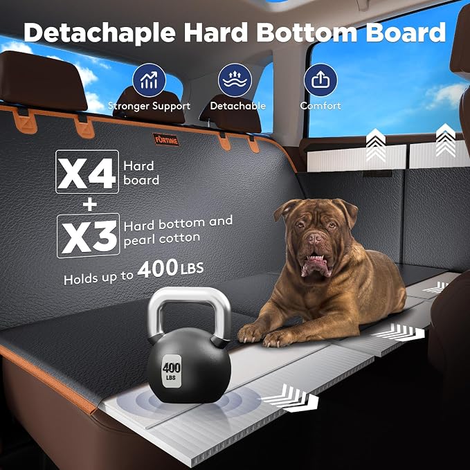 Dog Car Seat Cover for Back Seat, Upgraded PU Leather Back Seat Extender with Hard Bottom Holds 400LBS, Waterproof Anti-Scratch, Large Space Back Seat Cover for Car, SUV, Small Truck