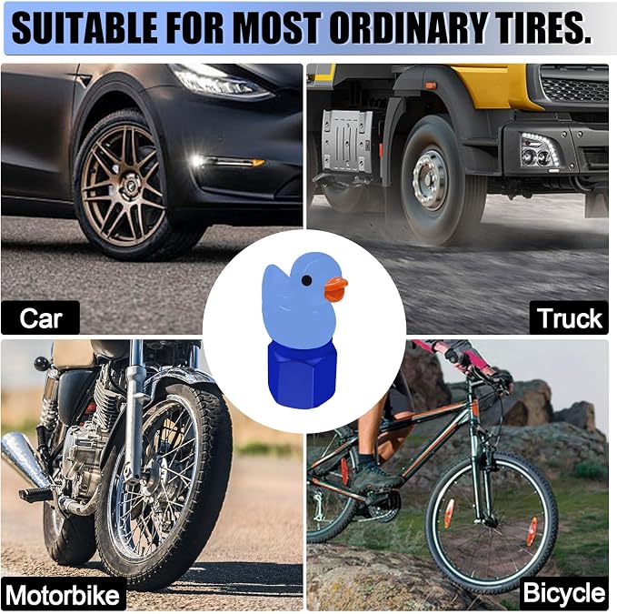 4 Pack Cute Duck tire Valve caps, Glow in The Dark Tire Valve Caps, Interesting and Practical Tire Decoration, Can be Used for Cars, Motorcycles, Trucks, and Bicycles.(Blue)