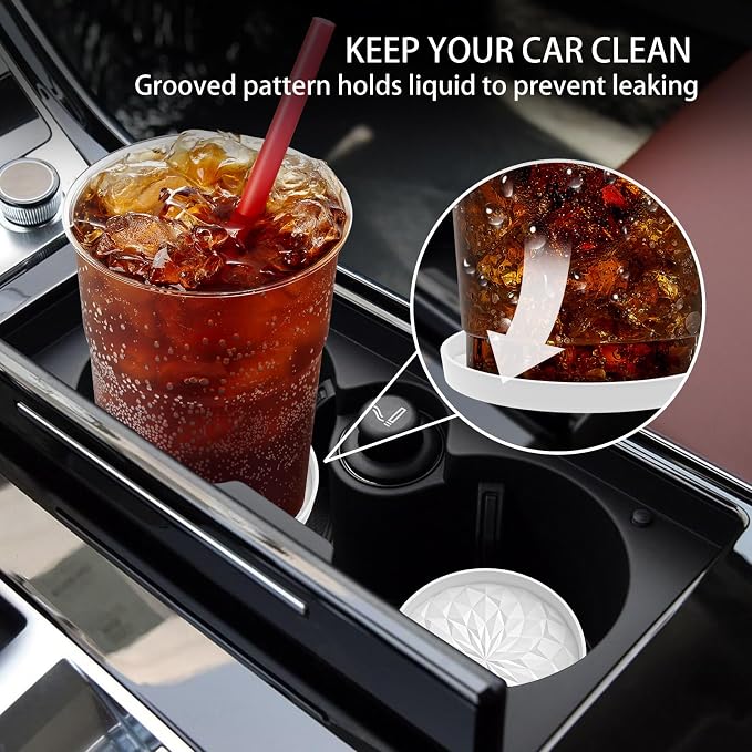 ME.FAN Car Coasters for Cup Holders [4 Pack] - 2.75In Silicone Auto Mug Mats - Universal Non-Slip Recessed Car Interior AccessoriesWhite