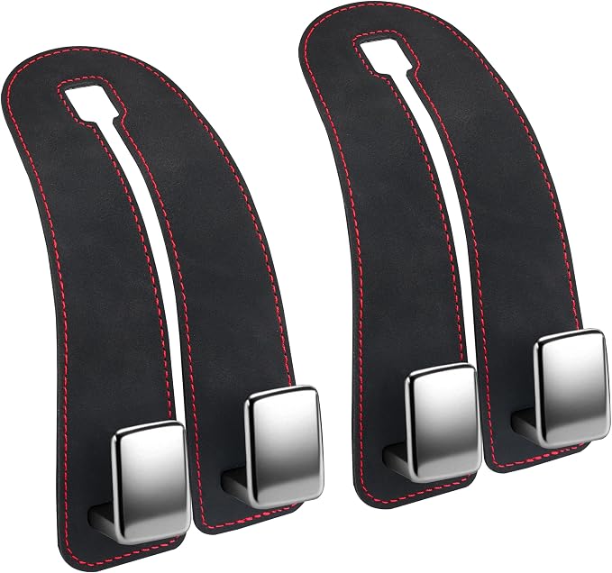 Car Headrest Hooks, Premium Suede with Metal Car Seat Back Storage Hooks for Handbag Coats Umbrella Backpack - 2 Pack, Black