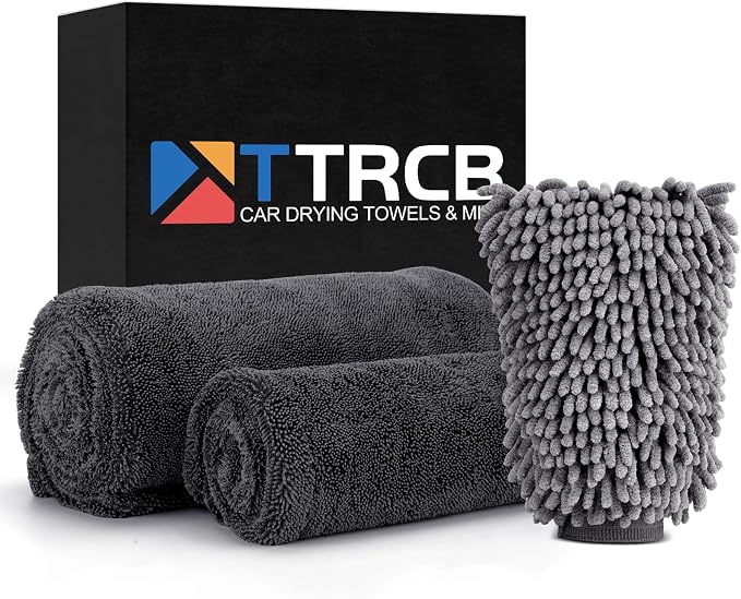 2 Pack Car Drying Towel, 1300 GSM Microfiber Towels for Cars (36" x 24" & 16" x 16"), Car Wash Mitt, Ultra-Absorbent, Streak Free, Car Wash Kit, Car Cleaning Detailing Supplies for SUVs, Trucks