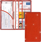 Car Registration and Insurance Holder, Vehicle Glove Box Car Organizer Men Women Wallet Accessories Case with Magnetic Shut for Cards, Essential Document, Driver License, Bling Red