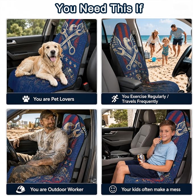 Car Seat Towel Cover for Front Seats, 1Pc Sweat Absorbent Car Seat Protector with Non-Slip Backing, Waterproof Towel Car Seat Covers for Runners, Gym, Swimming, Beach, Pets, Eagle Gear