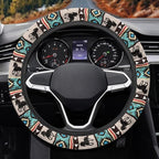 Aztec Horse Blue Car Steering Wheel Cover Universal 15 Inch Steering Wheel Wrap Anti-Slip Soft Elastic Decorative Auto Accessories All Weather Protection