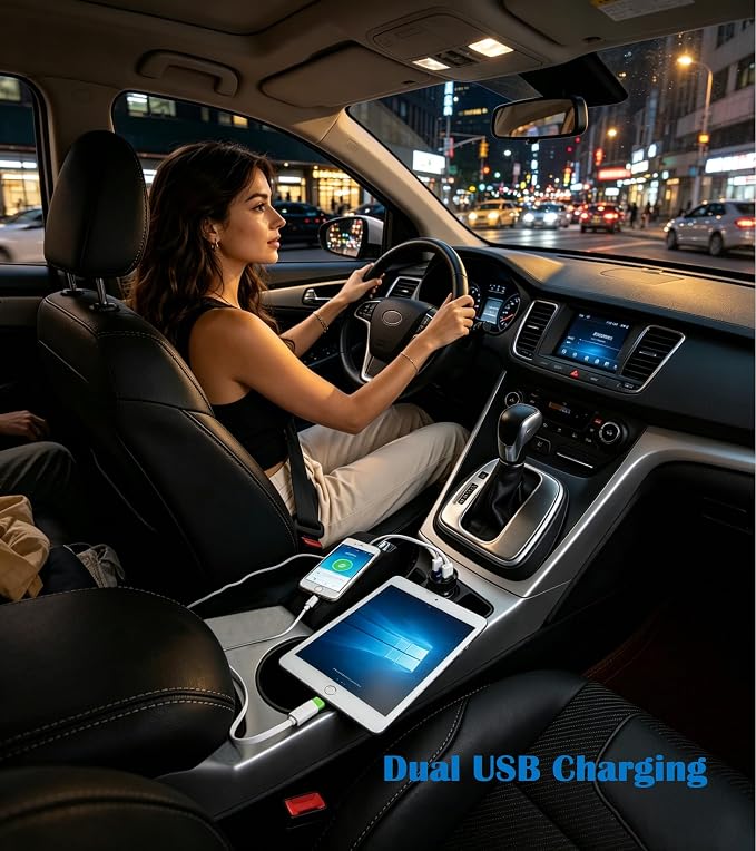 2 USB Car Charger,12V/24V Voltage Meter, Black | Cigarette Lighter USB Adapter with LED Voltage Meter, 12V/24V Car Charger compatible for iPhone, Samsung, iPad, GPS, Dash Cam