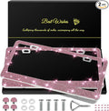 2 Pack Bling License Plate Frames for Women, Sparkly Rhinestone Diamond Car Accessories with Glitter Crystal Caps (Dark Pink)