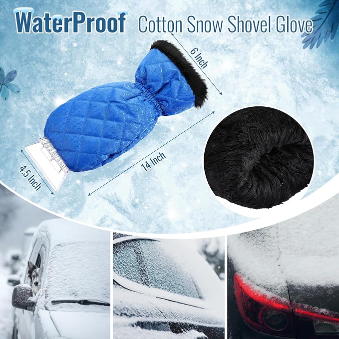 Ice Scraper with Glove Waterproof Ice Scrapers for Car Windshield No Scratch Comfortable Removal Snow Mitt Glove Windproof Warm for SUV Vehicle Truck Snow Quickly Removal