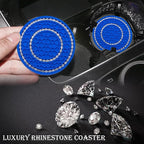 2PCS Bling Crystal Rhinestone Cup Holder Coaster, 2.75 inch Soft Silicone Anti-Slip Shockproof, Car Cup Holder Insert Coasters, Universal Car Interior Accessories for Women (Deep Blue & White)