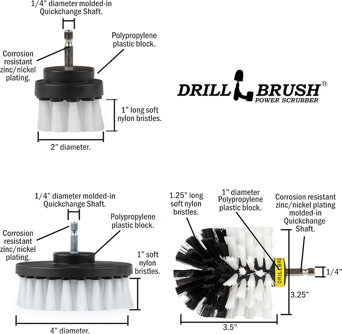 Car Detailing Kit | Set – Soft Bristle Power Scrubber Attachments for Cleaning Car Interior, Upholstery, Carpet, Seats, Wheels, Rims, Dash, Console, and Trim - Nylon Scrub Brush