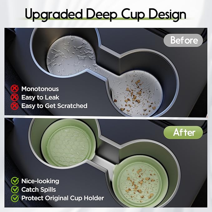 Car Cup Coaster Universal Automotive Waterproof Non-Slip Cup Holders Sift-Proof Spill Holder Car Interior Accessories 4 Pack Tea Green