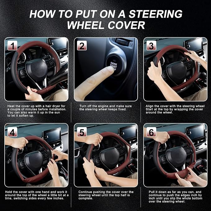 D Shaped Steering Wheel Cover for 14.5-15 inch Flat Bottom Wheels, Breathable Perforated Microfiber Leather, Anti-Slip Grip, Universal Fit for Cars & SUVs, Black and Burgundy