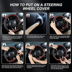 D Shaped Steering Wheel Cover for 14.5-15 inch Flat Bottom Wheels, Breathable Perforated Microfiber Leather, Anti-Slip Grip, Universal Fit for Cars & SUVs, Black and Burgundy