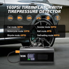 Tire Inflator Portable Air Compressor,2000A Battery Car Jump Starter, Auto Shut-Off,160PSI Air Pump with Tire Gauge Pressure&LED Light,15000PA Vacuum with Suction &Blow, for Cars, Motorcycles, Balls