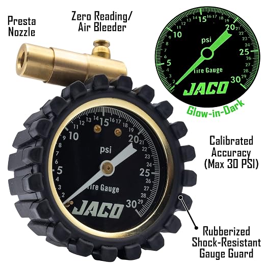 JACO FTX-30 Low Pressure Presta Tire Gauge for Bikes (Max 30 PSI) | Fatbike & MTB Series