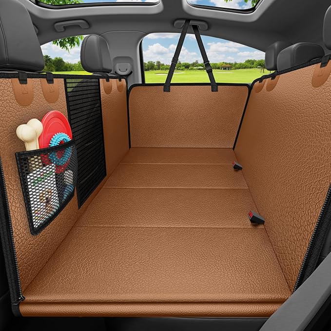 PU Leather Back Seat Extender for Dogs, 2026 Upgraded Hard Bottom Dog Car Seat Cover for Back Seat Holds 500 LBS, Waterproof Dog Car Hammock Anti-Scratch Pet Seat Protector for Car and SUV