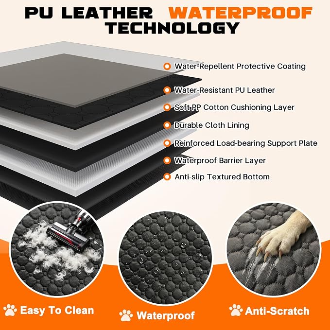 Dog Car Seat Cover with PU Leather Updated,Hard Bottom & Mesh Window, Waterproof Dog Car Seat Cover for Back Seat, Cat-Scratch Resistant Fabric,Backseat Cover for Dogs for Car SUV and Trucks