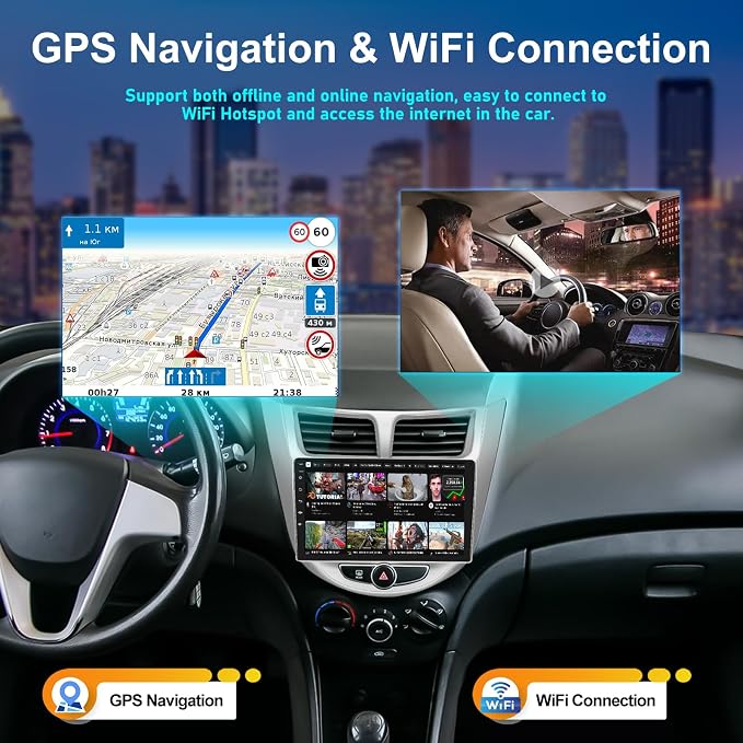2G+64G Android 13 Car Stereo for Hyundai Accent 2012-2017 with Wireless Carplay Android Auto 9" Touchscreen Car Radio with GPS Navigation WiFi Bluetooth FM/RDS Radio HD Backup Camera Head Unit