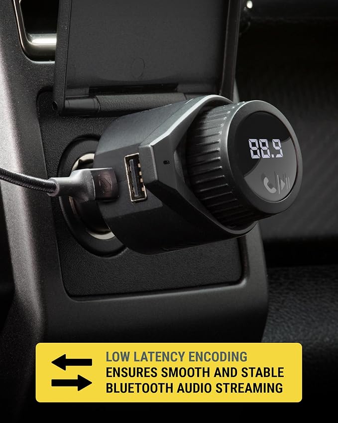 BTFM9 FM Bluetooth Transmitter Car, Dual 12W USB-C and USB-A Charging Ports, Fast Type C Car Charger, Wireless Radio Bluetooth Adapter, Hands-Free Kit for Calls, Siri and Google Assistant