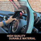 Large Size Bling Comfy Steering Wheel Cover with Jumbo Crystal Rhinestones, Anti-Slip Diamond Leather, 15.5-15.75 Inch (Sky Blue)