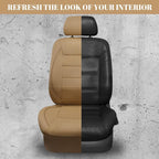 Piping Leather Seat Cover,Universal FIT with Composite Sponge Inside,Airbag Compatible and Reserved Opening Holes,Inside zipper for Cars,Sedan,SUV,Truck(Full Set,Beige with Tan Piping-Stripe)