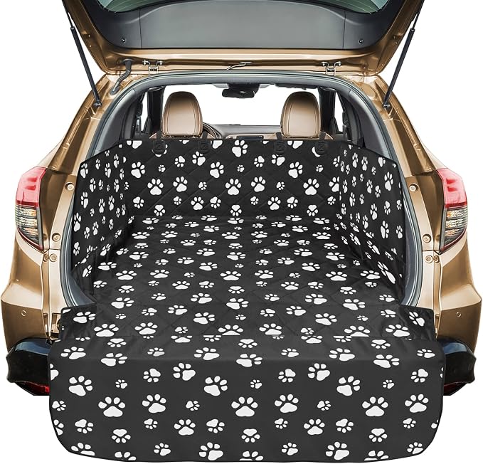 SUV Cargo Liner for Dogs with Side Flaps, Large (54" x 93") Water Resistant Trunk Cover, Non-Slip Pet Area Protector with Bumper Flap, Universal Fit for SUVs Sedans Vans, Paw Print