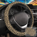 Leopard Animal Skin Steering Wheel Cover for Women, Anti-Slip Car Steering Wheel Cover with 2 Pcs Cup Holders Neoprene Breathable Car Accessories Universal 15 Inch Auto Interior Decor
