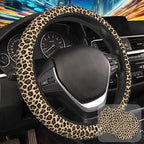 Leopard Animal Skin Steering Wheel Cover for Women, Anti-Slip Car Steering Wheel Cover with 2 Pcs Cup Holders Neoprene Breathable Car Accessories Universal 15 Inch Auto Interior Decor