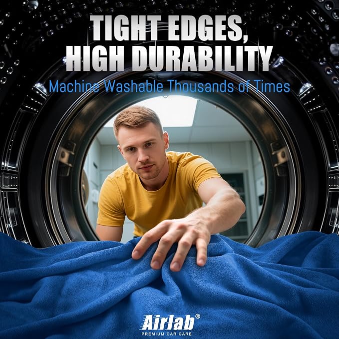 Airlab Microfiber Towels for Cars Wash Drying Thick Plush Cleaning Cloth Auto Detailing Super Absorbent for Interior & Exterior Lint Free, Streak Free, 35 x 24 Inch, 500 GSM, Pack of 2