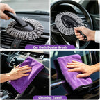 Windshield Cleaning Tool, 13PCS Car Detailing Kit Interior Cleaner, Car Window Cleaner with Extendable Handle, Car Interior Cleaning Kit with Detailing Brushes for Women Men (Purple)