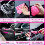 Car Detailing Kit Interior Cleaner, Car Cleaning Kit with 8000PA Cordless Pink Handheld Vacuum Cleaner, Car Interior Detailing Brush Set, Pink Car Accessories, Gift for Women