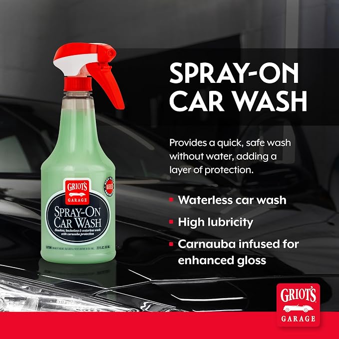 Griot's Garage Spray-On Car Wash for Vehicle Cleaning and Detailing, Rinseless and Waterless, No Hose and Bucket Needed, With Carnauba Wax Protection, 10984, 22oz