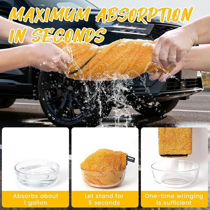 PUGPIU 1400GSM Extra Large Microfiber Car Drying Towel Detailing 48"X24" | Flash Detail Car Wash Drying Towel Edgeless with Two Sided Soft Twisted-Loop, No Water Spots Streaks for Auto Car (Yellow)