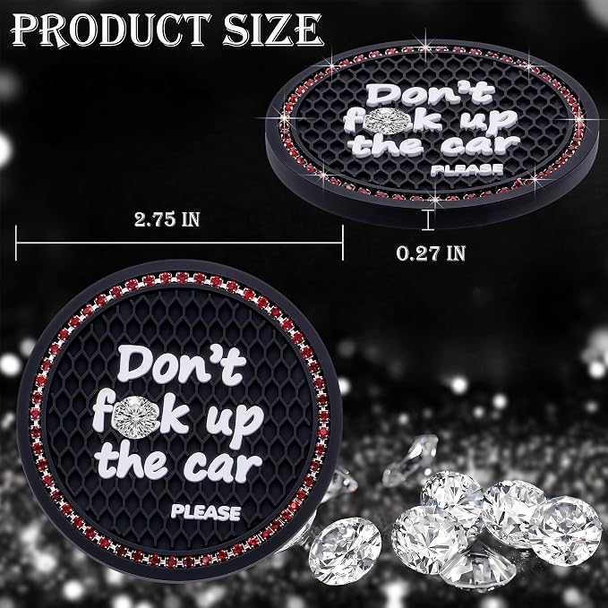 2PCS Bling Crystal Rhinestone Cup Holder Coaster – 2.75 Inch Anti-Slip Auto Insert Cup Coaster – Sparkling Interior Decor Accessories for Cars & Vehicles(Black & Red)