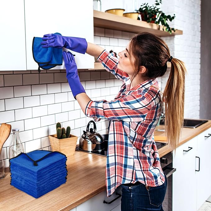 40 Pcs Blue Microfiber Towels: 16"x16" Microfiber Drying Towels Bulk Micro Fiber Car Cleaning Cloth for Cars Drying Washing Polishing Cleaning Household Supplies