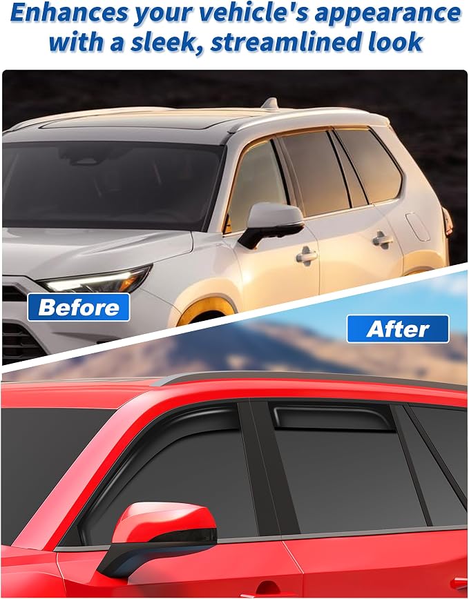 in-Channel Window Rain Guards Fit for Toyota Grand Highlander 2024 2025 2026 Rain Guard Extra Durable Side Window Deflectors Window Visor Vent Visors Vent Shades Exterior Car Accessories