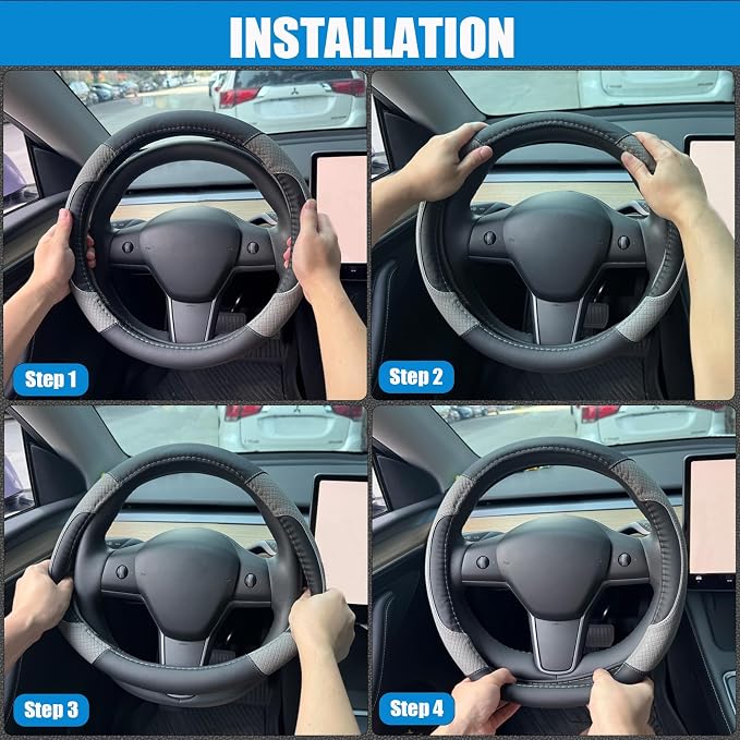 Auto Car Steering Wheel Cover for Hyundai,Tucson,Sonata,Elantra,Santa Fe,Genesis,Sonata Hybrid,Azera,Venue,Kona, 14.5-15 inches(Black-Standard Size)