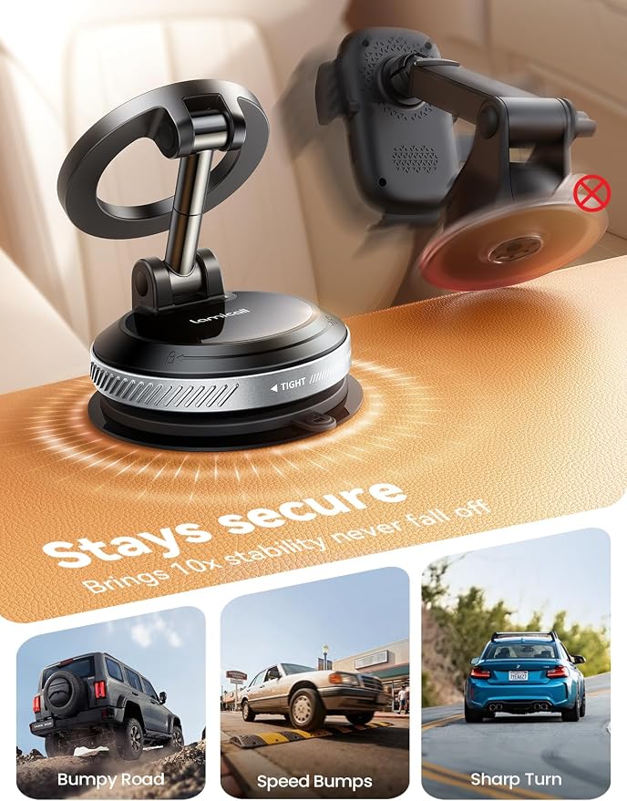 Car Phone Holder for Magsafe - [Upgraded Nano Gel Vacuum Suction] 360° Phone Holders for Your Car Dashboard Windshield, Strong Magnetic Phone Holder for Car Mount for iPhone 17 Pro Max Silver