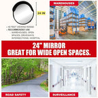 Large 24 Inch Convex Mirror for Blind Spots - Shatterproof Polycarbonate, 180° Wide View for Driveways, Intersections, Warehouses, Roads, and Large Areas - Indoor & Outdoor Security Mirror